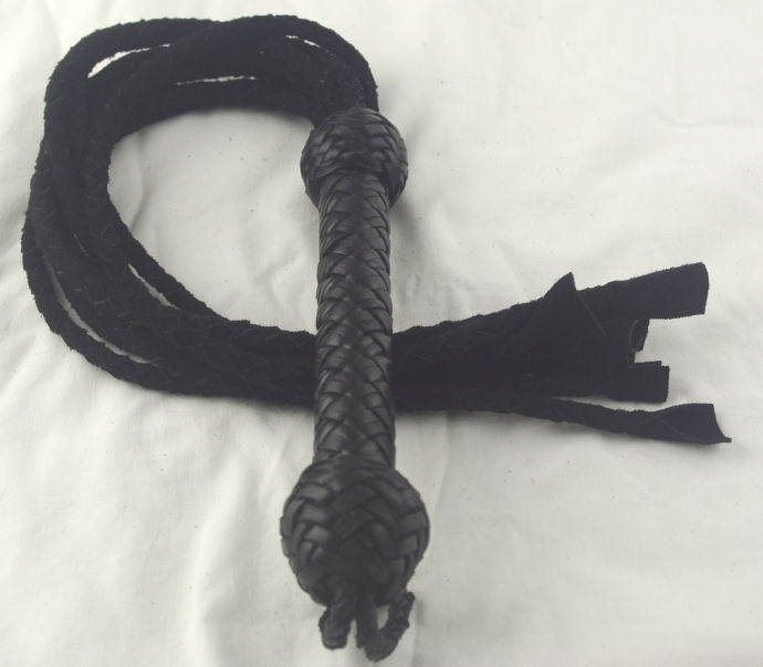 Black Suede Braided Cat Flogger - Click Image to Close