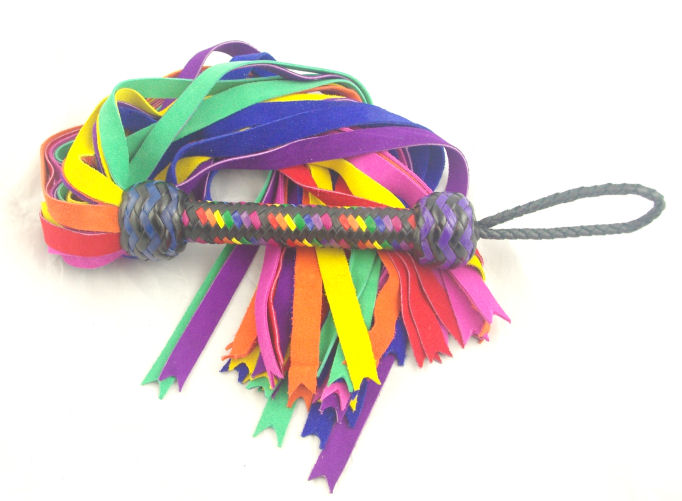 Rainbow and Black Flat Suede fall flogger