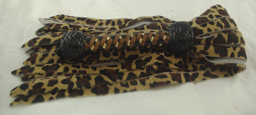 Leopard Print Hair-on Narrow Handle Flogger - Click Image to Close