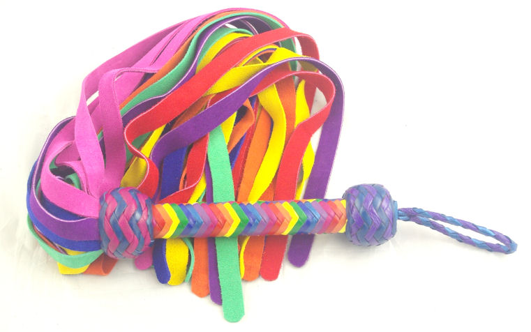 Bright Rainbow Suede Flat Fall Flogger - Click Image to Close