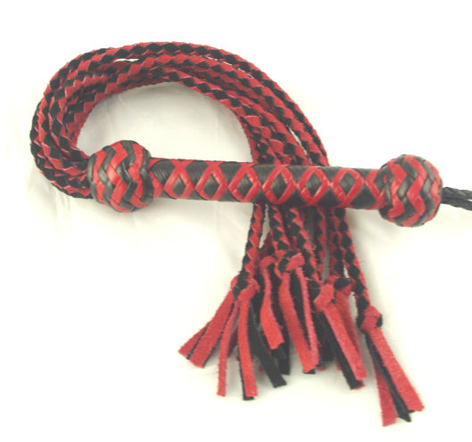 Red and Black Suede Flogger with knots