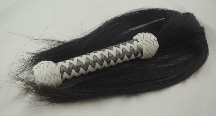 White and Hematite Horse Hair Flogger - Click Image to Close