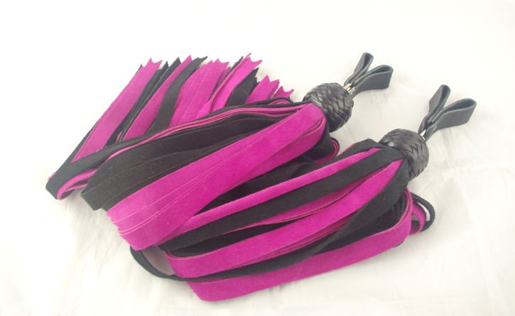 Pink and Black Suede Finger Flogger Set - Click Image to Close