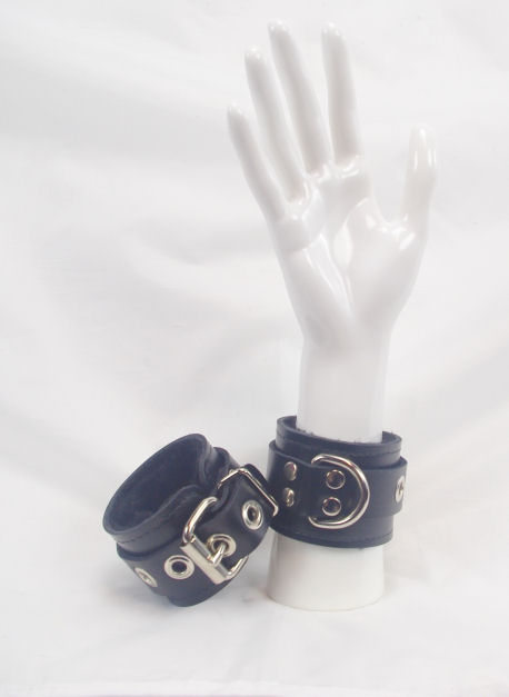 Black Leather Lined Wrist Restraints with Rollar Buckle - Click Image to Close