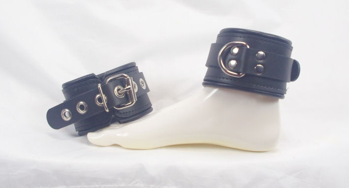 Garment Lined Black Leather Buckling Ankle Restraints Garment Lined Black Leather Buckling Ankle Restraints