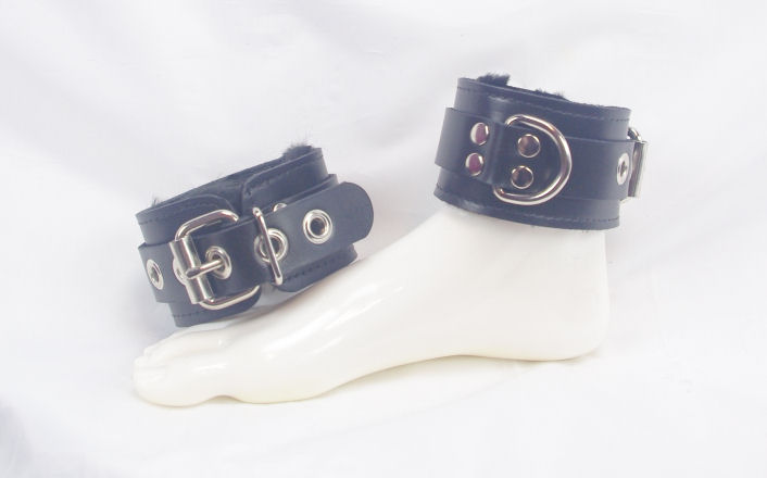 Black Leather Lined Ankle Restraints with Roller Buckle Black Leather Lined Ankle Restraints with Roller Buckle
